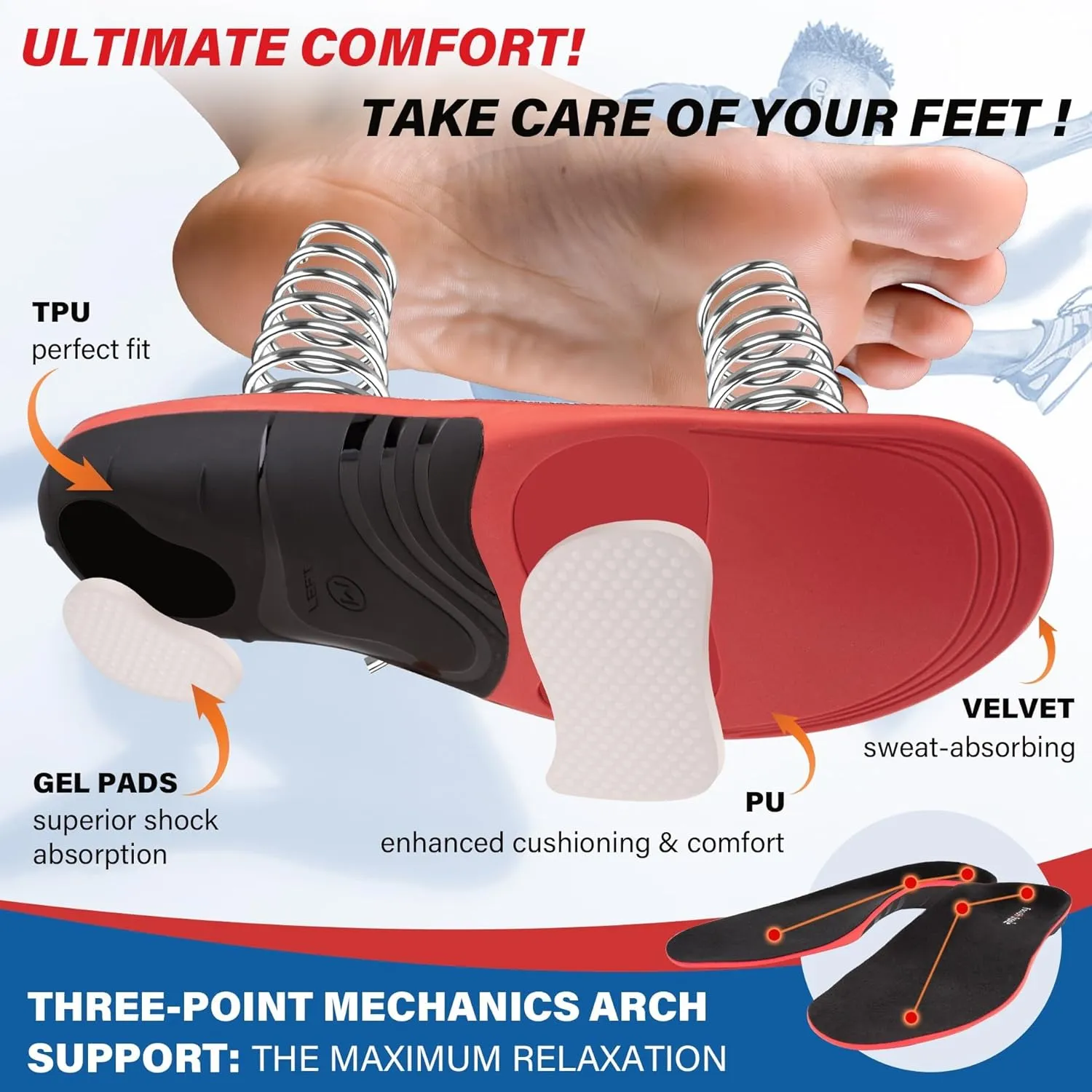 220 lbs Plantar Fasciitis Insoles for Men Women - Foot Pain Relief Orthotic Shoe Inserts - Heavy Duty High Arch Support Insoles - Standing All Day Best Work Boot Shoe Insole, S
