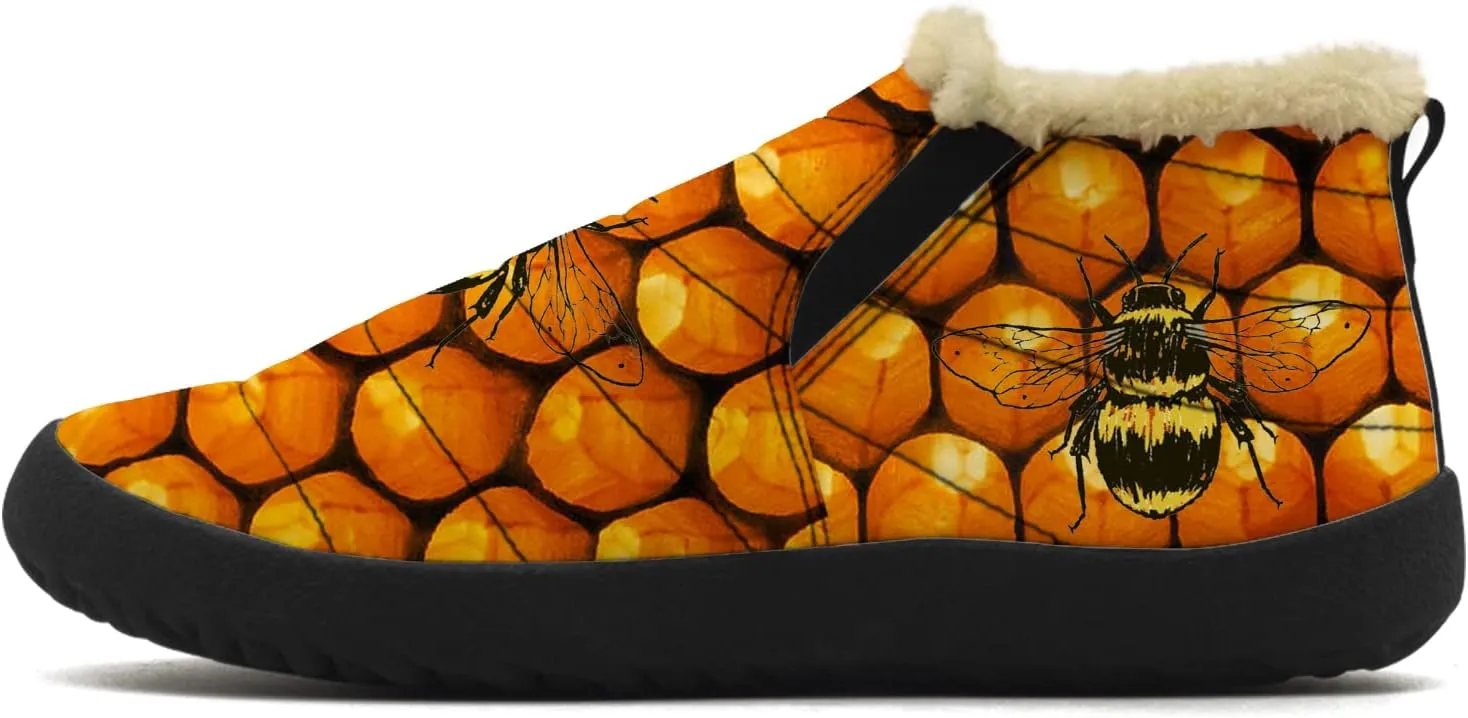 Bee Shoes for Women Men Snow Boots Winter Low Top Fashion Sneakers Slip on Ankle Booties Valentines Day Gifts