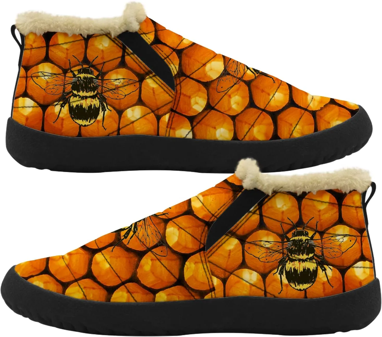 Bee Shoes for Women Men Snow Boots Winter Low Top Fashion Sneakers Slip on Ankle Booties Valentines Day Gifts