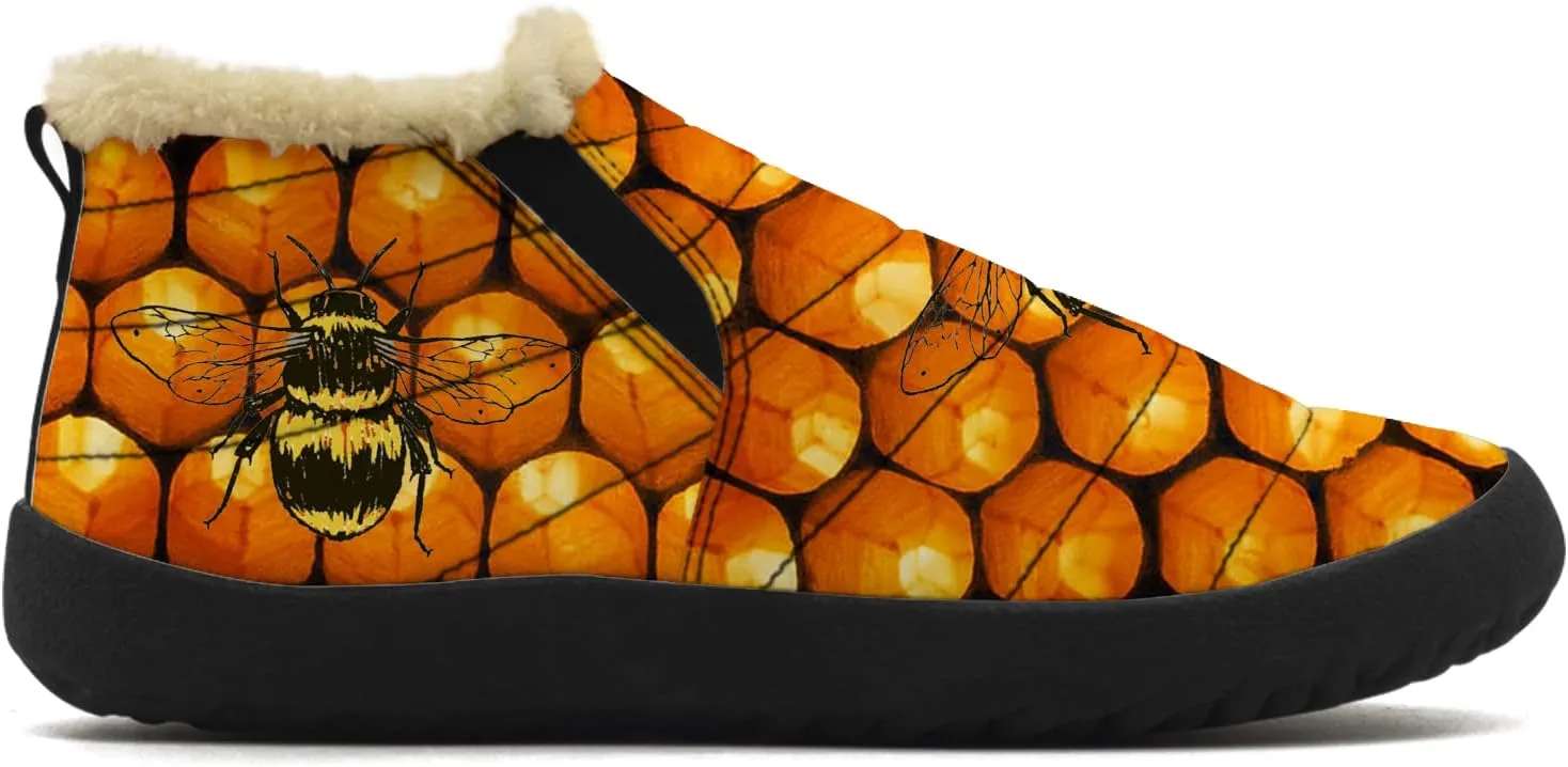 Bee Shoes for Women Men Snow Boots Winter Low Top Fashion Sneakers Slip on Ankle Booties Valentines Day Gifts