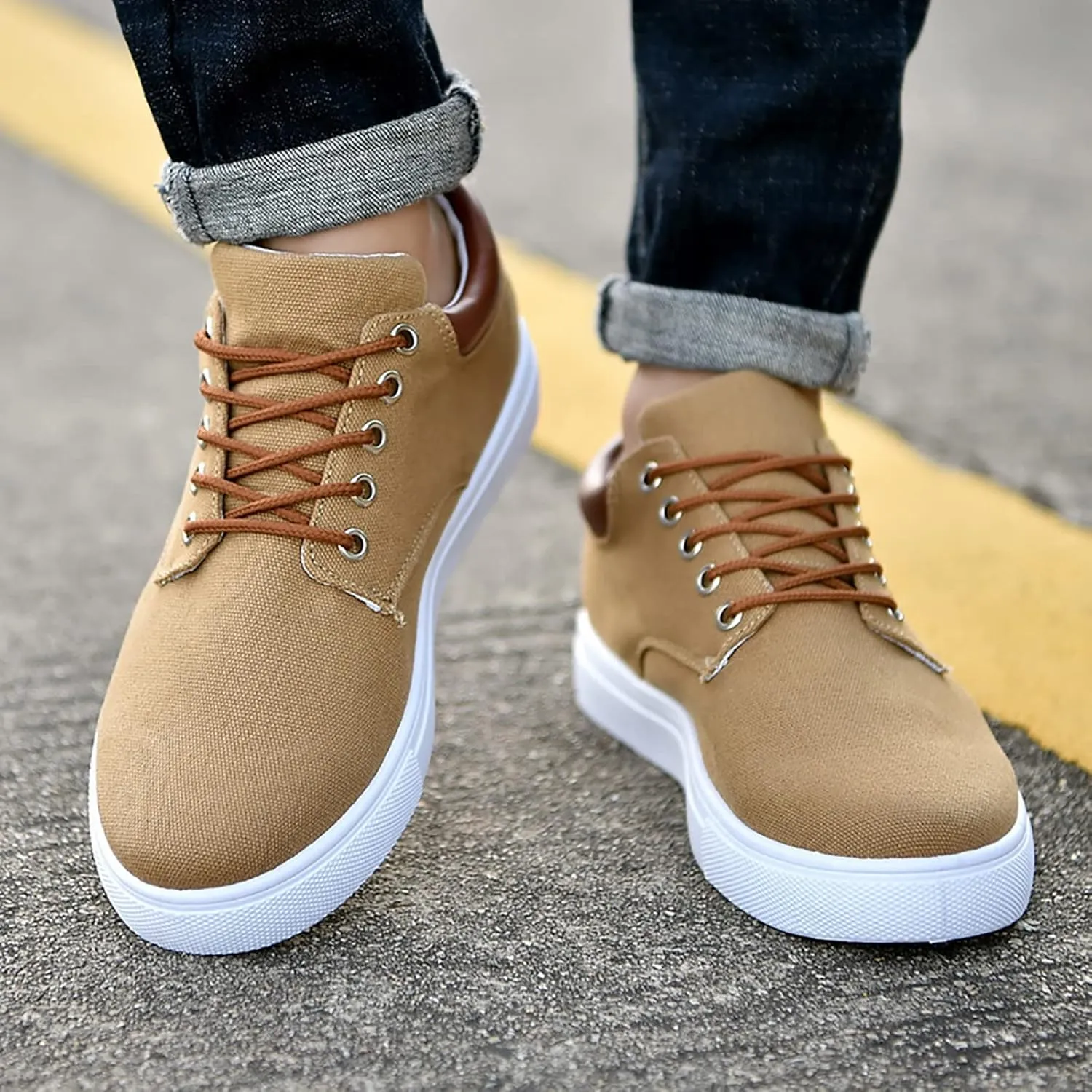 BORAMAX Men's Black Low Top Shoes Canvas Sneaker with Soft Insole Causal Dress Shoes for Men Comfortable Walking Shoes