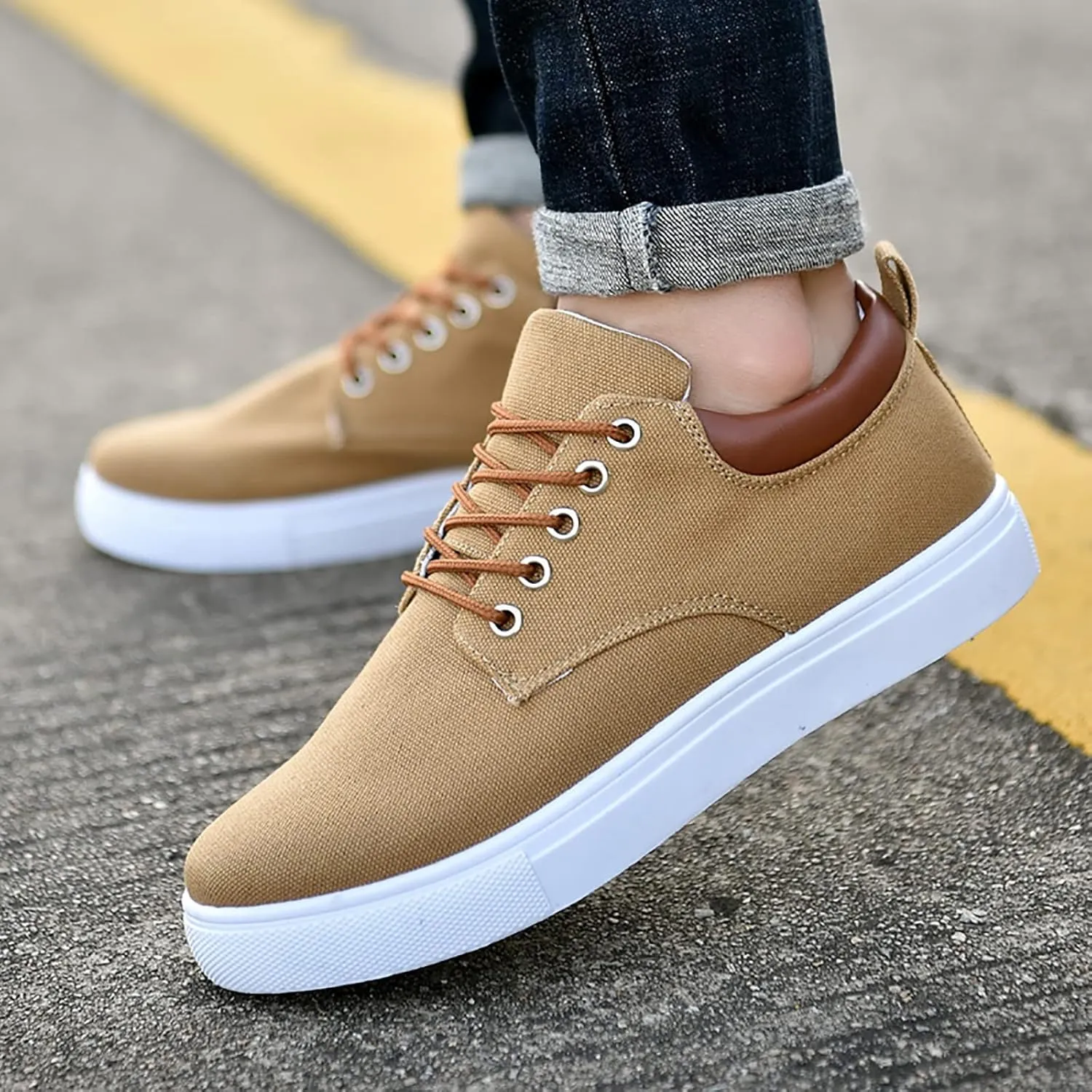 BORAMAX Men's Black Low Top Shoes Canvas Sneaker with Soft Insole Causal Dress Shoes for Men Comfortable Walking Shoes