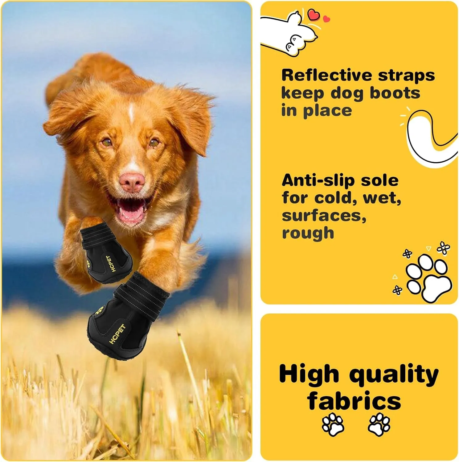 Dog Shoes, Dog Boots for Large Dogs, Waterproof Dog Booties Paw Protector for Summer Hot Pavement, Winter Snowy Day, Outdoor Walking, Indoor Hardfloors anti Slip Sole Black Size 6