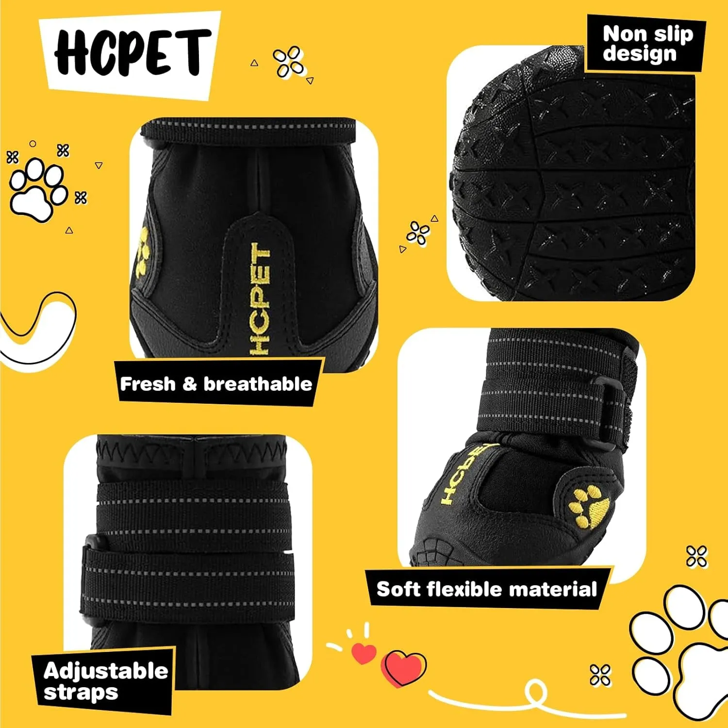 Dog Shoes, Dog Boots for Large Dogs, Waterproof Dog Booties Paw Protector for Summer Hot Pavement, Winter Snowy Day, Outdoor Walking, Indoor Hardfloors anti Slip Sole Black Size 6
