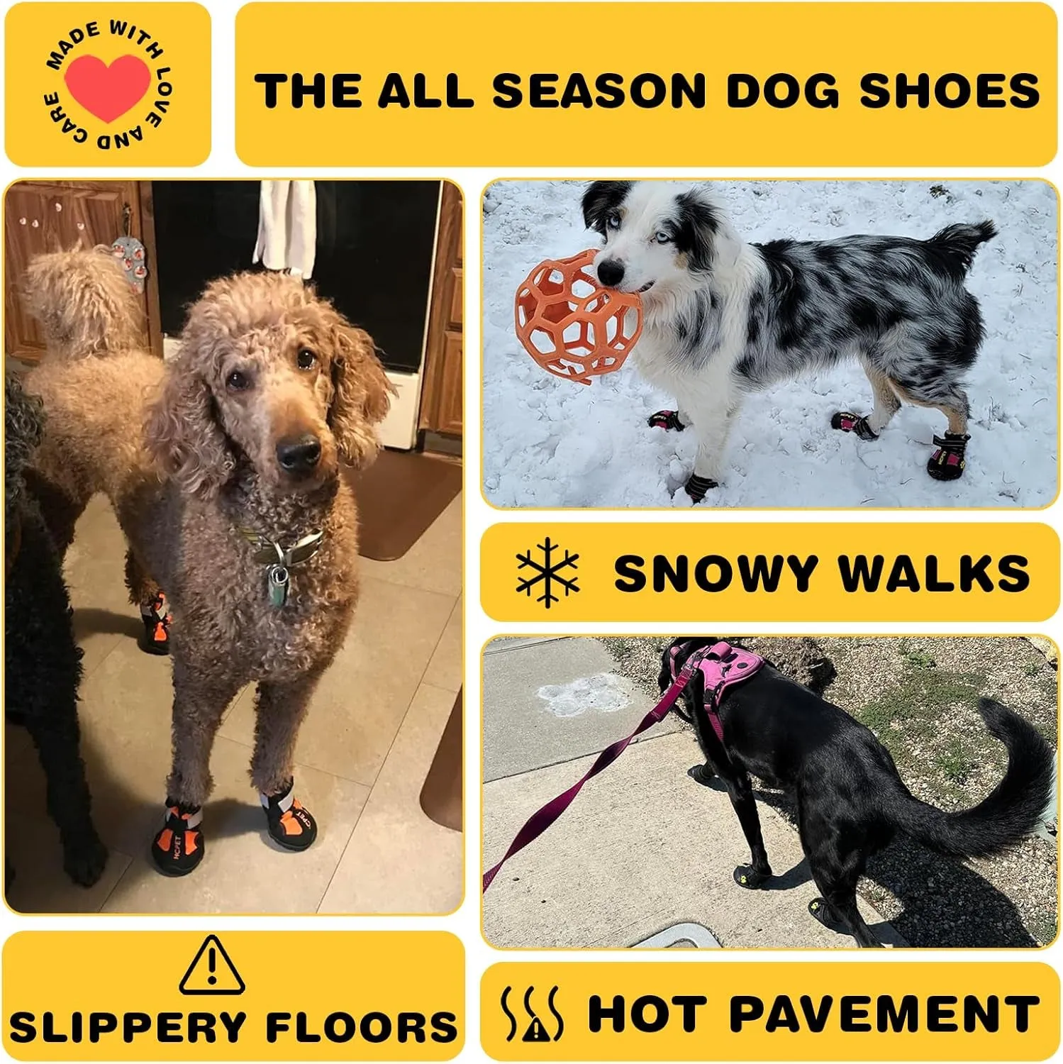 Dog Shoes, Dog Boots for Large Dogs, Waterproof Dog Booties Paw Protector for Summer Hot Pavement, Winter Snowy Day, Outdoor Walking, Indoor Hardfloors anti Slip Sole Black Size 6