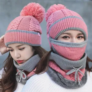 Knitted Hat Winter Warm Hat All-match Mask Bib Plus Velvet Cycling Wool Hat Ear Protection Cap