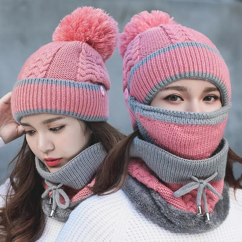 Knitted Hat Winter Warm Hat All-match Mask Bib Plus Velvet Cycling Wool Hat Ear Protection Cap
