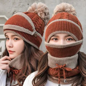 Knitted Hat Winter Warm Hat Mask Bib Plus Velvet Cycling Wool Hat Ear Protection Cap