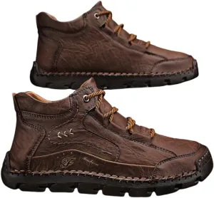 Men's casual leather shoes ankle Chukka boots men's sewn leather lace up ankle boots men's mid top walking driving shoes