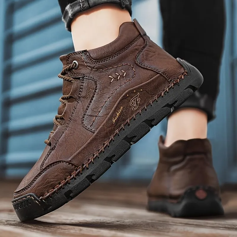 Men's casual leather shoes ankle Chukka boots men's sewn leather lace up ankle boots men's mid top walking driving shoes
