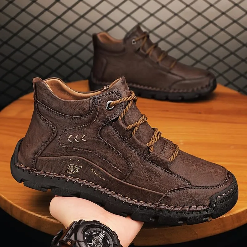 Men's casual leather shoes ankle Chukka boots men's sewn leather lace up ankle boots men's mid top walking driving shoes