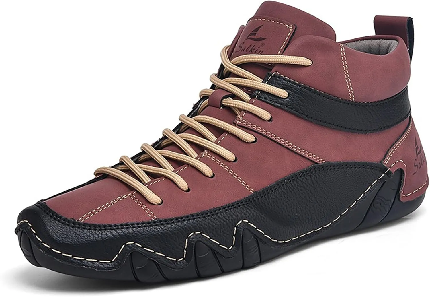 Men'S Leather Handmade Casual Chukka Boots Fashion Lace Up Lightweight Outdoor Mid-Top Sneakers Comfortable Non-Slip Walking Driving Work Shoes