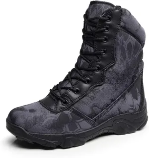 Mens Military Boots High-top Desert Tactical Boots Non-Slip Wear Resistant Head Layer Cowhide Combat Boots,Black- 40/UK 7/US 7.5