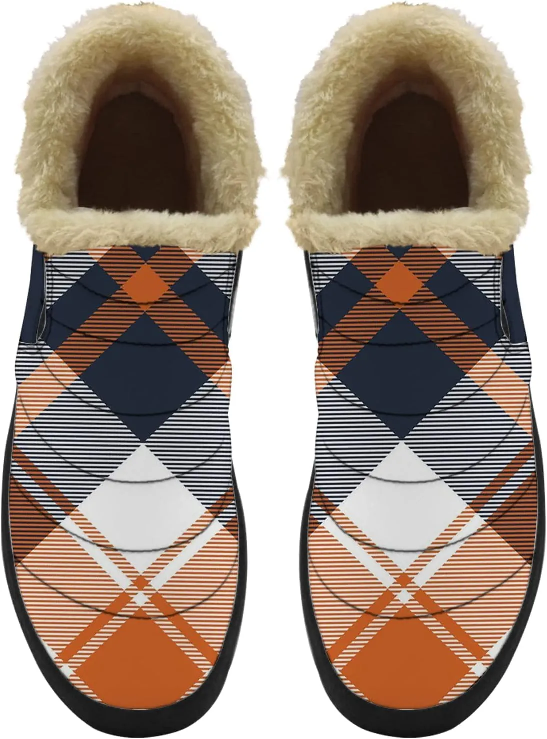 Plaid Buffalo Snow Boots for Men Women Winter Shoes Low Top Fashion Sneakers Slip on Ankle Booties Valentines Day Gifts