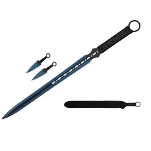 Tactical Master 27" Blue Machete with 2 pcs 6" throwing knife,