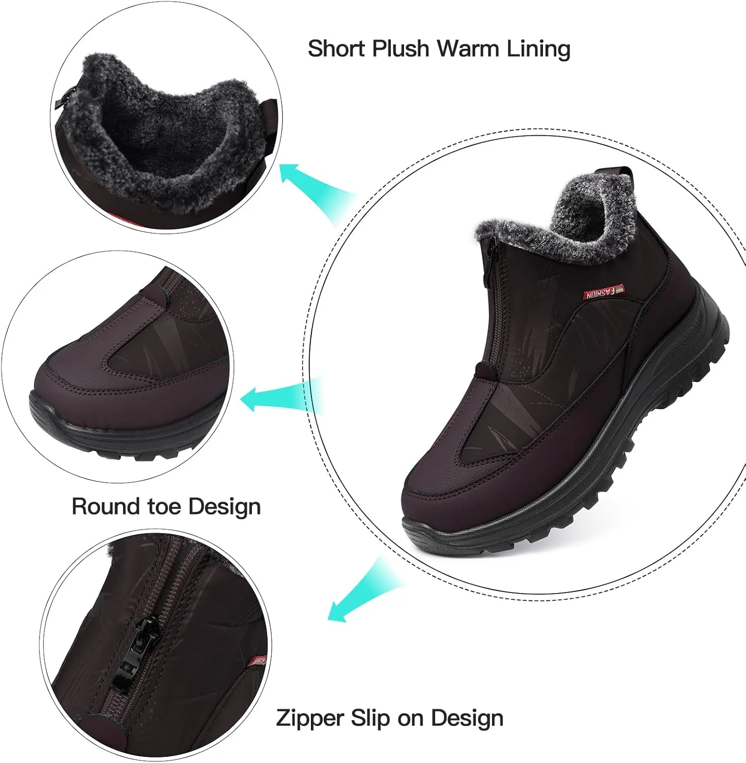 TEMOFON Winter Snow Boots for Women: Slip on Waterproof Boots - Insulated Warm Fur Lined Walking Outdoor Ankle Booties Size 5-10.5