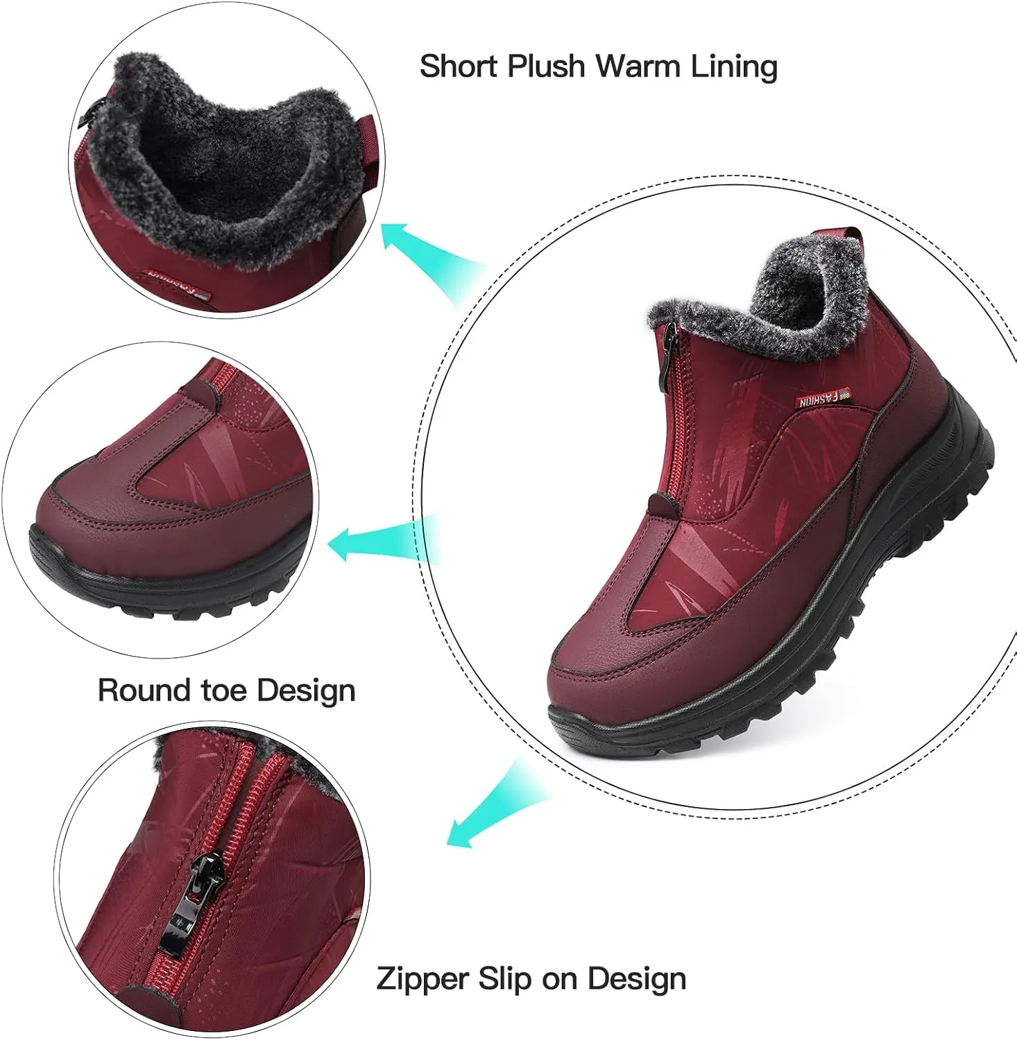 TEMOFON Winter Snow Boots for Women: Slip on Waterproof Boots - Insulated Warm Fur Lined Walking Outdoor Ankle Booties Size 5-10.5