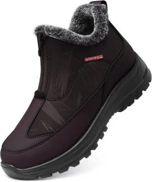 TEMOFON Winter Snow Boots for Women: Slip on Waterproof Boots - Insulated Warm Fur Lined Walking Outdoor Ankle Booties Size 5-10.5