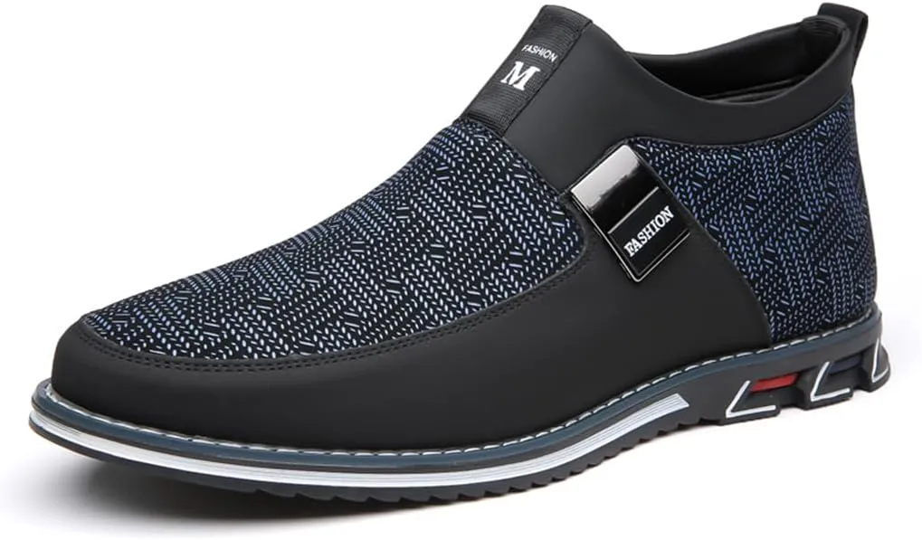 Veslexth Men Mid Top Shoes Casual Slip On Loafers Durable Fashion Boots Male Dress Sneakers
