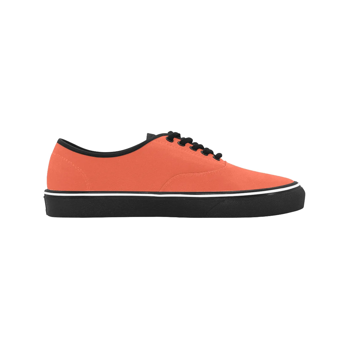 Women's Solid Orange Print Canvas Low Top Shoes (Black)