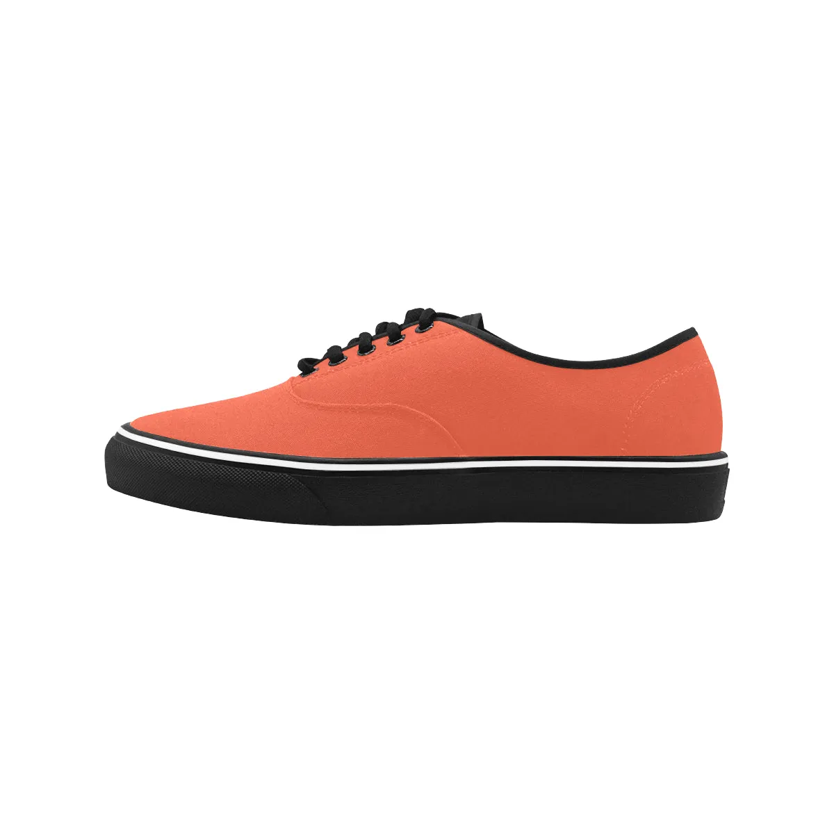 Women's Solid Orange Print Canvas Low Top Shoes (Black)